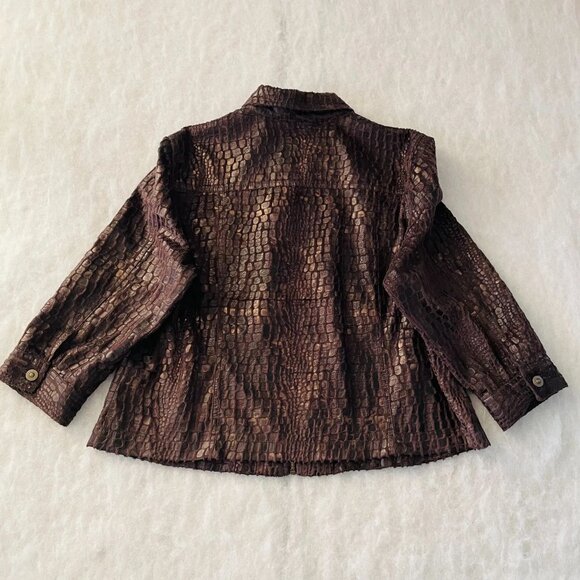 Ruby Rd. Womens Embossed Brown 3/4 Sleeve Reptile Print Full Zip Jacket Size 18 - Picture 2 of 9